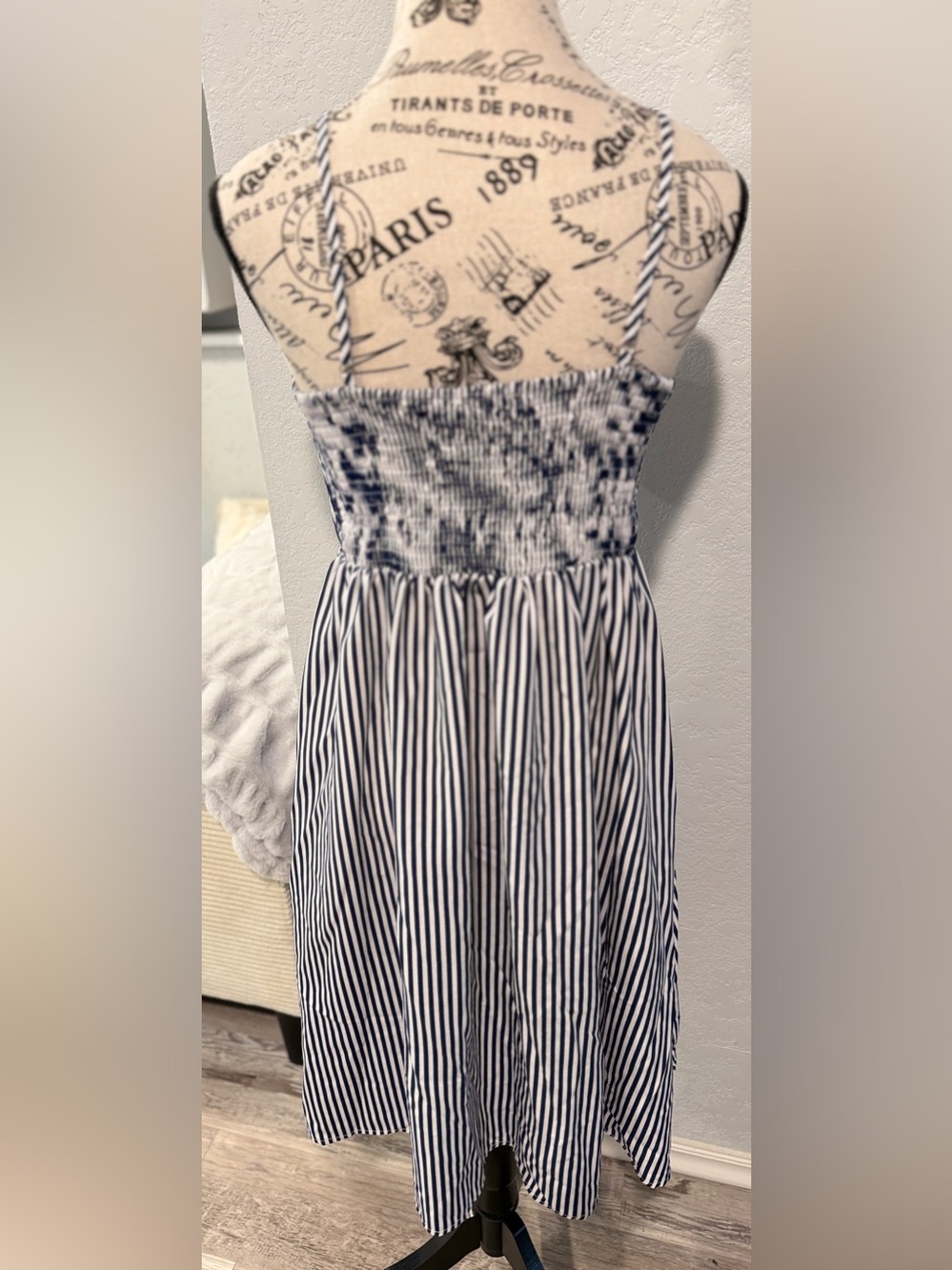 Maacie Maternity Dress-Medium Blue White Stripe Bow Front Midi - Picture 5 of 7